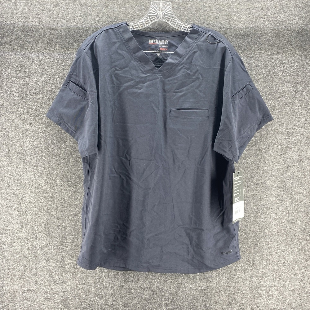 Greys Anatomy Scrub Top Womens Medium Steel Blue V-Neck Spandex Stretch GRST009